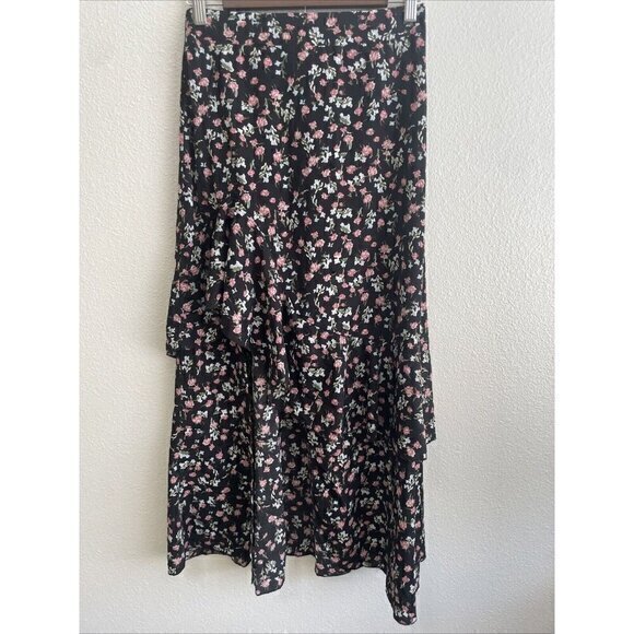 BTFBM Size‎ S Skirt Boho Elastic Waist Split Ruffle High Low Beach Maxi Floral - Picture 2 of 8